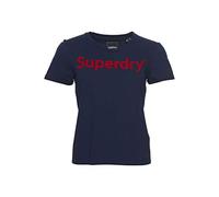 Superdry Mujer Camiseta flocada de Corte Cuadrado Azul Marino Atlántico 36