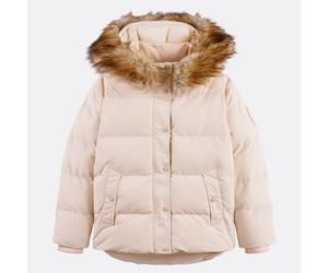 SUPERDRY Plumífero corto con capucha de pelo sintético. Color Crudo