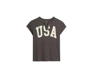 Superdry, T.Shirt ATH ESS Notch Neck Graphic tee, W1011602A, Charcoal, 16, Woman, NIÑO