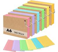 SUPERFA 360 tarjetas de 6 colores, tamaño A6, a rayas, tarjetas educativas para notas, entrenamiento de vocabulario