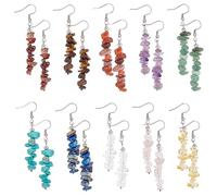 SUPERFINDINGS 10 pares de pendientes hechos a mano con piedras naturales de cristal para mujer, pendientes de chakra coloridos, joyas de boda