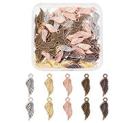 SUPERFINDINGS 100Piezas 5Colores ala de Ángel Colgante Estilo Tibetano Aleación Plumas Colgantes 21x8x2mm Alas Surtidas Abaloriospara Bricolaje Pulsera Collar Fabricación de Joyas Apertura 3mm