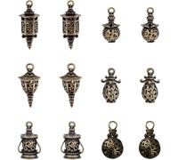 SUPERFINDINGS 12 piezas 6 estilos tibetano colgante de metal linterna de petróleo colgante 3D filigrana colgante bronce antiguo colgante camping lámparas colgantes adornos para pulsera collar