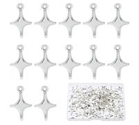 SUPERFINDINGS 120 piezas de platino estrella encanto aleación pendientes colgantes al por mayor estrella del norte encanto 3D cuatro puntos estrella colgante para bricolaje bricolaje collar pulsera