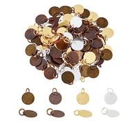SUPERFINDINGS 120Pcs 4 Colores Latón Estampado En Blanco Etiqueta Encantos Plano Redondo Metal Sellos Etiquetas 12mm Diámetro Espacios En Blanco Colgantes para Joyería Fabricación Agujero:4mm