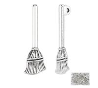 SUPERFINDINGS 140 piezas de escoba mágica colgante de plata antigua escoba colgante tibetano aleación de zinc encantos colgantes colgantes Halloween colgantes decorativos para hacer joyas DIY collar