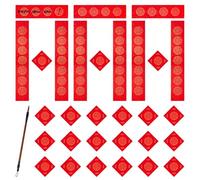 SUPERFINDINGS 15 juegos de papel rojo de arroz chino en blanco, 40 piezas, papel cuadrado rojo Xuan con pincel de caligrafía china y pluma para decoraciones de festivales de primavera