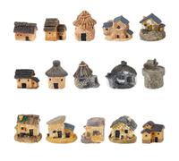 SUPERFINDINGS 15 unidades de 15 estilos, mini hadas, casetas de jardín, hechas de resina, detalladas, figuras de casas de pueblo, cabañas de pueblo, decoración de micropaisajes para jardín, accesorios