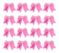 SUPERFINDINGS 16 lazos de animación para concienciación sobre el cáncer de mama, lazos rosados, cinta elástica grande impresa con soporte para cola de caballo para mujer, 47 mm