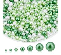 SUPERFINDINGS 1710 cuentas sin agujeros perlas sueltas perlas de plástico artificiales perlas redondas verdes blancas para manualidades de boda DIY 3/4/5/6/8/10/12 mm