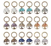 SUPERFINDINGS 18 llavero de 9 colores con Diseño de Árbol de la Vida con Piedras de Cristal Natural Plano Redondo Hecho A Mano con Llaveros Divididos de Aleación