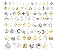 SUPERFINDINGS 2 bolsas 2 colores Sole Luna Stella Charm per gioielli Ciondoli di stile tibetano Charms tibetani lisci in metallo argentato Colgetti per il fai-da-te