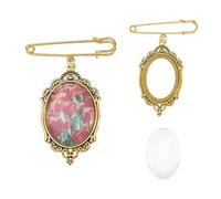 SUPERFINDINGS 2 broches de platino/bronce antiguo y oro DIY broche broche broche conjunto oval cabujones de cristal transparente ramo de boda broche de foto colgante para fiesta de boda 83 mm, 83mm