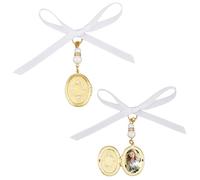 SUPERFINDINGS 2 Colgante de Latón para Ramo de Boda con Cuentas de Perlas de Imitación Acrílicas Y Cinta de Satén Colgante de Foto de Ángel Ovalado Dorado