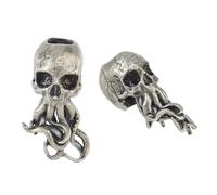 SUPERFINDINGS 2 cordones de espada de calavera EDC de latón europeo antiguo plata con agujero grande, cuentas de cuerda de paracaídas, 28,5 x 15 x 16,5 mm, para llavero, pulsera, accesorios, agujero