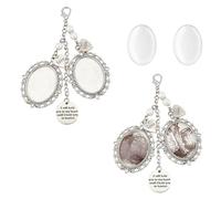 SUPERFINDINGS 2 juegos de abalorios ovalados de plata para ramo de boda con cubierta de cristal, aleación de ángel de novia, 132 mm, dije de foto de ángel para compromiso, decoración de fiesta