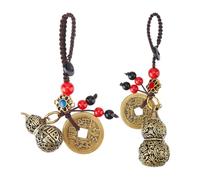SUPERFINDINGS 2 monedas de la suerte de Feng Shui con latón Calabash Wu Lou, llavero de buena suerte, hermoso llavero de calabaza con hallazgo de plástico y cordón de nailon para el éxito de la