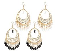 SUPERFINDINGS 2 pares de pendientes de aro con borlas y candelabros étnicos bohemios con lentejuelas, flecos, colgantes, ligeros, pendientes indios con colgante de disco, estilo retro, gitano, para