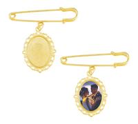 SUPERFINDINGS 2 Uds.Broches Ovalados En Blanco Alfileres Ramo de Boda Dorado Marco de Foto Amuletos de Ramo Suéter de Aleación Clip para Chal Cúpula de Cristal Ramo de Boda Amuletos de Foto