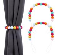 SUPERFINDINGS 2 unidades de cortinas bohemias coloridas alzapaños de cuentas de madera alzapaños de cortina de arco iris tratamiento de ventanas decorativas alzapaños de granja alzapaños decorativos