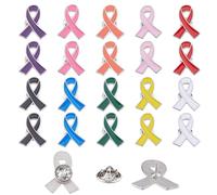 SUPERFINDINGS 20 piezas 10 colores cáncer de mama lazos Pines de Solapa conciencia del cáncer de mama alfileres de solapa aleación conciencia insignia esmalte esperanza lazo broches para mujeres