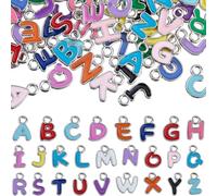 SUPERFINDINGS 200 dijes de aleación de letras A-Z de 1,6 mm, dije de alfabeto mayúscula aleatorio, dije colorido con inicial del alfabeto, colgante esmaltado para pulseras, collares, aretes, joyas