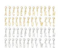 SUPERFINDINGS 208Pcs 2 Farben A-Z Alphabet Buchstaben Anhänger 26 Stile Buchstabe Charm Mit Karabiner Verschluss 2.5cm Alphabet Initial Clip On Charms Für DIY Ohrring Armband Halskette Herstellung