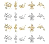 SUPERFINDINGS 20Pcs 10 Estilo Estante Chapado Aleación Encantos Animales Marinos Colgantes Cangrejo Caballito de Mar Ballena Mar Tortuga Delfín Encantos Platino Oro Aleación Colgantes Agujero 1.5mm
