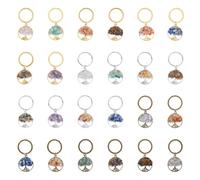 SUPERFINDINGS 24 piezas 3 colores llavero árbol de la vida llavero aleación piedras naturales mixtas llavero hechizo árbol de la vida redondo plano hecho a mano llavero bricolaje, Color mixto., 5.35cm