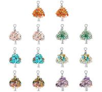 SUPERFINDINGS 28pcs Aleación Árbol la Vida Colgantes 7 Estilos Chakra Piedra Colgantes Naturales GemPiedra Chip Beads Colgantes Collar Pulsera Fabricación Joyas Agujero: 4~4.5 mm