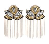 SUPERFINDINGS 2Pcs Hombro Epaulet Cuentas de Cristal Cadena de Oro Desmontable Borla de Hierro Epaulettes Retro Rhinestone Hombro Insignias con Pin Vestido Medalla Accesorios