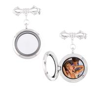 SUPERFINDINGS 2Pcs Lazo para Ramo de Fotos Medallón para Fotos Broches de Aleación para Novia Pajarita Alfileres Conmemorativos de Boda Marco de Fotos de Aleación de Vidrio Suéter Clip 50x30mm