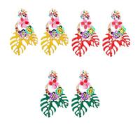 SUPERFINDINGS 3 pares de pendientes colgantes en forma de flor con hojas de colores, pendientes colgantes en forma de flor con lentejuelas, pendientes colgantes en forma de flor con hojas tropicales,