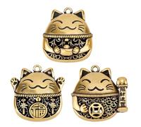 SUPERFINDINGS 3 piezas 3 estilos encantos gato amuleto de la felicidad Maneki Neko encantos gato afortunado suministros de colgantes para llaveros DIY Colgantes lindos de gatito de latón bronce