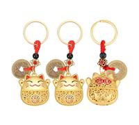 SUPERFINDINGS 3 piezas Maneki Neko Gato de la Suerte Llavero con Feng Shui Monedas y Hulu Amuleto de la Suerte Fengshui Llavero de la suerte Llavero de aleación de oro para mujeres hombres