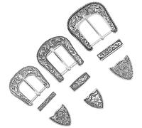 SUPERFINDINGS 3 Tamaños Western Floral Grabado Hebilla de Cinturón de Recambio Juego de Cinturón de Plata Antiguo Pulido a Mano Juego de Hebilla de Vaquero con Bucle de Guarda Accesorios