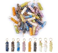 SUPERFINDINGS 36pcs 9estilos Colgante Piedra Abalorios Piedras Preciosas Piedra Natural Mezclada Colgantes Piedra Tono Dorado Claro Pendientes Collares Pulseras Fabricación de Joyas Agujero:2.3~2.8mm