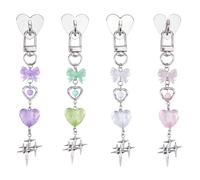 SUPERFINDINGS 4 colgantes acrílicos para teléfono de 12,5 cm, diseño de corazón con lazo, estrella y cierre giratorio de aleación para e-reader, teléfonos móviles, cámara, bolsa, llavero, decoración