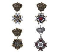 SUPERFINDINGS 4 medallas militares vintage de 4 estilos, corona geométrica, insignia de metal para hombre, accesorio de disfraz de uniforme con charreteras y cintas para disfraz de soldado del