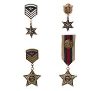 SUPERFINDINGS 4 piezas 4 estilos medallas militares vintage de metal estrellado geométrico con charreteras y cintas para traje del ejército soldado, 53-95mm, Aleación + esmalte