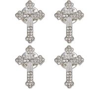 SUPERFINDINGS 4 piezas Cruz con diamantes de imitación Pin Chispeante Broche Chispeante Plateado/Oro Cruz Broches Metal para Funeral Iglesia Oración Evento Público Mochila Ropa, 24.5x17mm, Aleación y