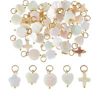SUPERFINDINGS 40 piezas 5 estilos colgantes de concha concha natural encantos encanto mar océano cruz corazón flor redonda mariposa concha perlas con anillo de salto dorado, 17~21mm, Acrílico, Sin