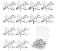 SUPERFINDINGS 40 piezas chinches avión aleación plateado alfileres decorativos para fotos de pared, tarjetas de exhibición de oficina, hogar, decoración DIY