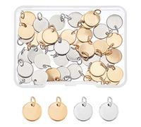 SUPERFINDINGS 40 Unids 2 Colores Estampado En Blanco Mensaje Palabra Etiqueta Colgantes 10mm Acero Inoxidable Planos Redondos Encantos con Anillos de Salto Estampado Dorado Etiqueta Encantos