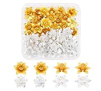 SUPERFINDINGS 48Uds Espaciadoras Joyería 3D Tapas Cuentas Latón 16x6.5mm 2Colores Flor Múltiples Pétalos Tapas Cuentas Latón Filigrana Espaciador Cuenta para Pulsera Collar Fabricación de Joyas