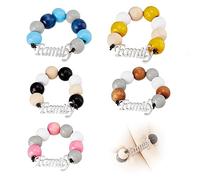 SUPERFINDINGS 5 Pieza 5 Colores Servilleteros de Cuentas de Madera Anillos de Servilletero Hechos A Mano con Etiqueta de Letra Servilletero Adornos Palabra Familia Servilletero de Cuentas de Madera