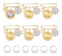 SUPERFINDINGS 6 juegos de ramo de boda colgante de foto dorado ramo de novia colgante de ángel alas redondo broche de 2,52 pulgadas 64 mm de largo acero inoxidable DIY aguja de recuerdo para boda