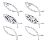 SUPERFINDINGS 6 piezas 3 estilos plástico cristiano impermeable peces pegatinas 3D coche pegatina emblema plata pescado coche emblema para portátiles vehículo decoración 14 x 4,6 x 0,6 cm