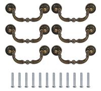 SUPERFINDINGS 6 tiradores para cajones de bronce antiguo, 94 mm, distancia entre orificios, para armarios y cómodas, para armario, cocina, baúl, mango oscilante, gota antigua