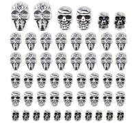 SUPERFINDINGS 60 unidades de 3 estilos de perlas de calavera plateadas estilo tibetano cuentas de aleación con agujero grande para collares, pulseras, fabricación de joyas, accesorios de bricolaje